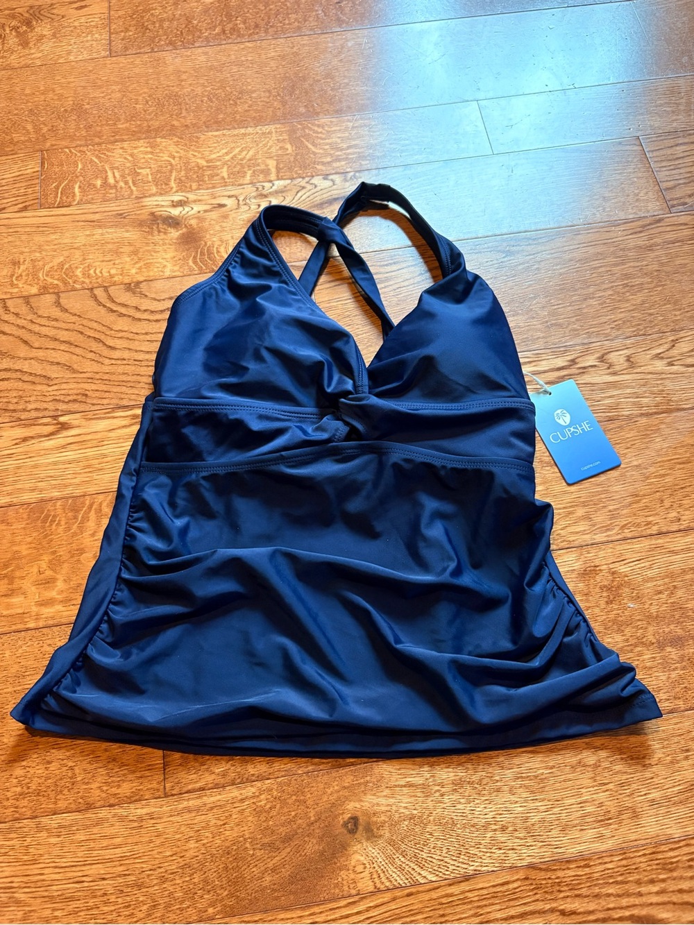 CUPSHE Navy Ruched Halter Swim Top